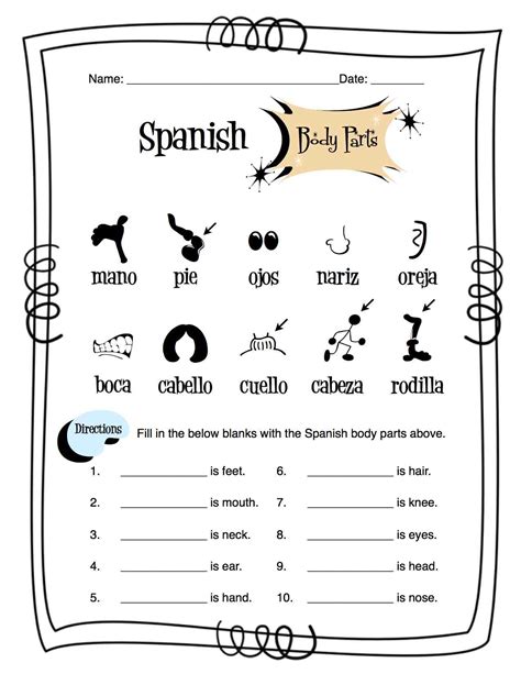 44 spanish body parts worksheets