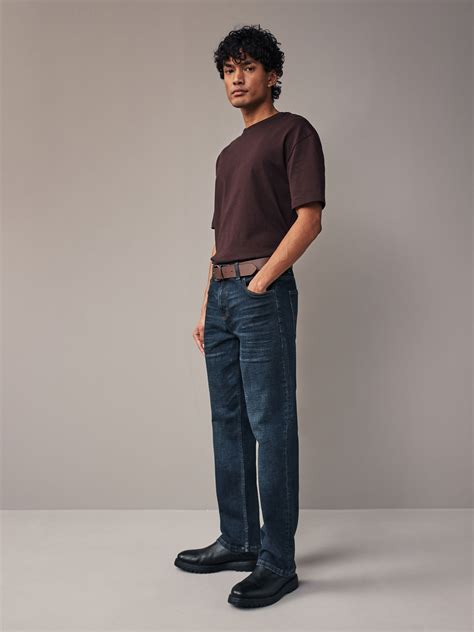 Buy Blue Washed Straight Fit Belted Authentic Jeans from Next Kazakhstan
