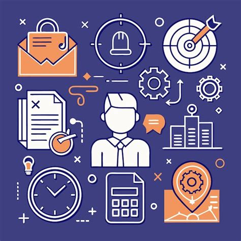 Illustration of business icons and symbols depicting success efficiency ...