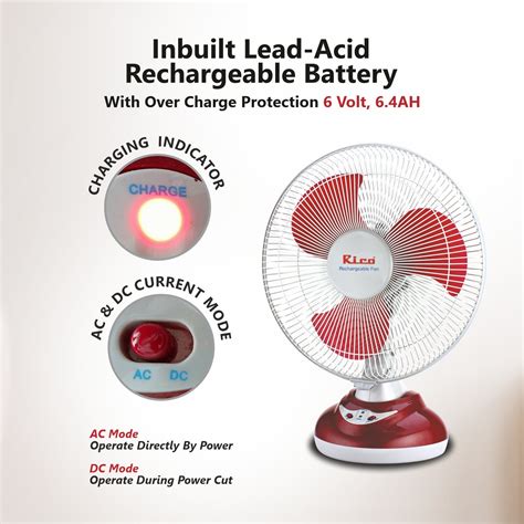 Rico Rechargeable AC DC Battery & Power Operated Table Fan RF806 (Red ...