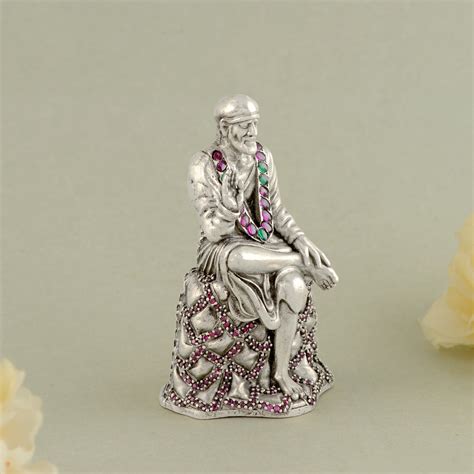 Silver Sai Baba Idol - Jeweled Garland, Ornate Details – Krishna ...