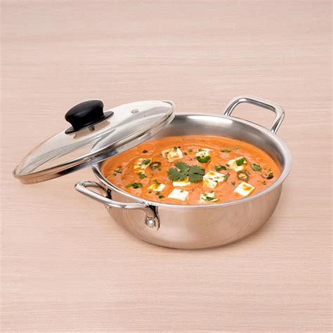 Buy Best Triply Stainless Steel kadai / kadhai with Glass lid Online ...