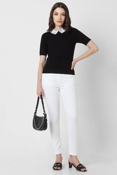 Buy Women Black Solid Formal Stylized Neck Top Online - 944371 | Van Heusen