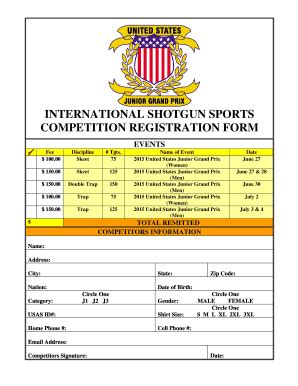 Fillable Online INTERNATIONAL SHOTGUN SPORTS COMPETITION REGISTRATION ...