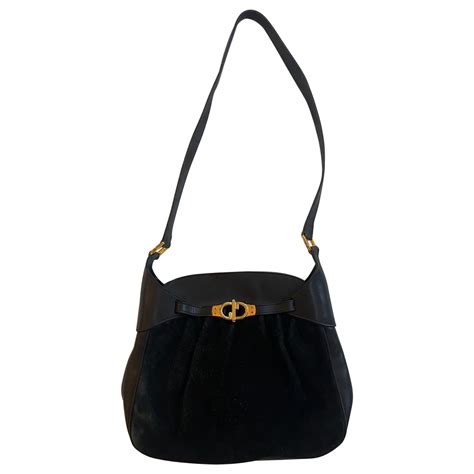 Vintage GUCCI Black Suede Leather GG Gold tone logo Hobo Bag Crossbody ...