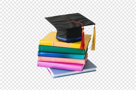Graduation cap on a stack of colorful books isolated on a transparent ...