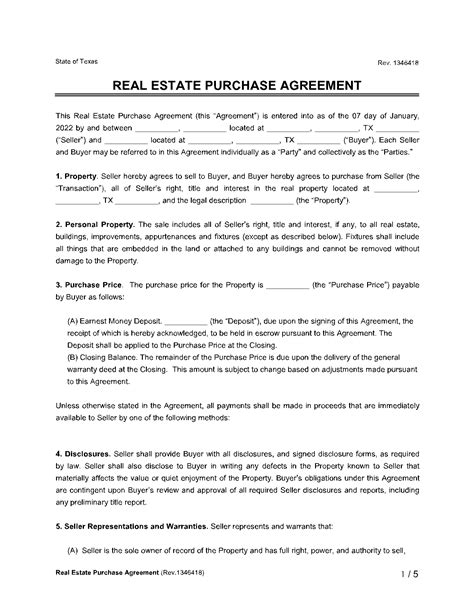 Texas Real Estate Purchase Contract (Free Form Download) | CocoDoc