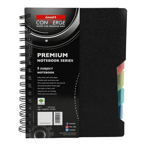Luxor 5 Subject Single Ruled Notebook - B5, 70 GSM, 300 pages : Amazon ...