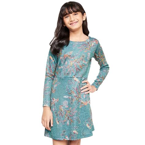 GLOBAL DESI GIRL Polyester GD Girl Green Winter Floral NA Dress Knee ...