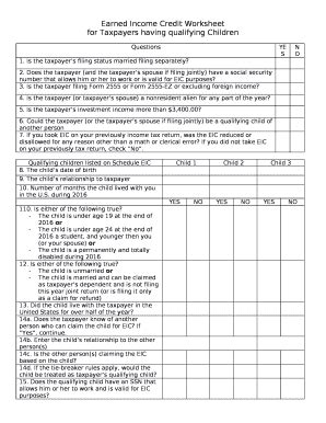 Earned Income Credit Worksheet Doc Template | pdfFiller