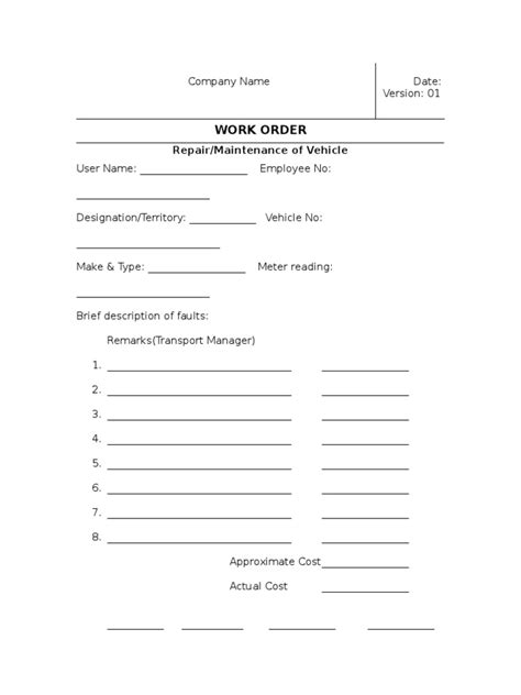 Image result for Small Engine Repair Work Order