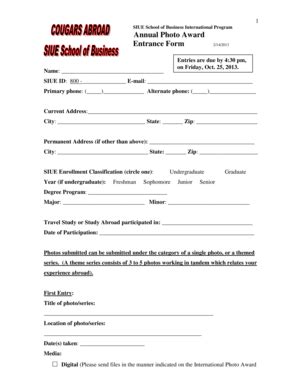 Fillable Online siue Annual Photo Award - siue Fax Email Print - pdfFiller