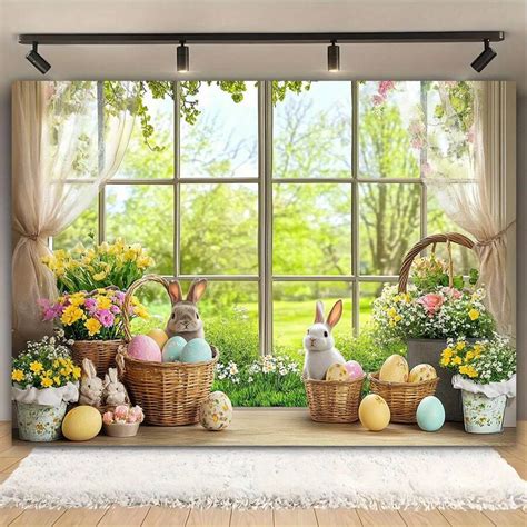 Easter Bunny And Eggs Photo Background - Multipurpose Polyester ...