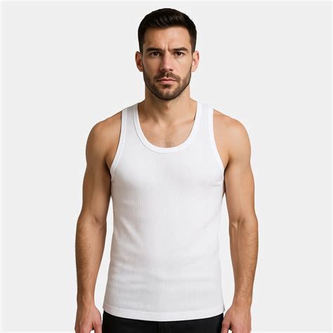 Men's Cotton Ribbed Sleeveless White Vest - Stretch-fit – BONJOUR