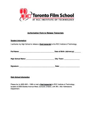 Fillable Online Transcript Release Authorization Form Template Fax ...