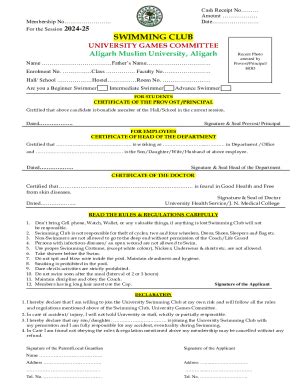 2024-2026 India Aligarh Muslim University Membership Form Swimming Club ...
