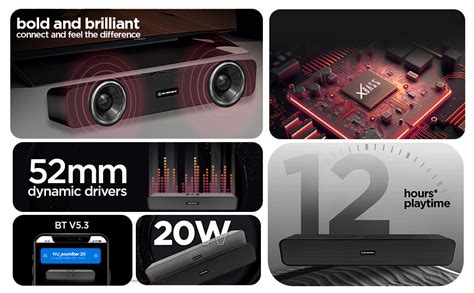 Nu Republic Soundbar 20 Bluetooth Soundbar with X-Bass Technology, 52mm ...