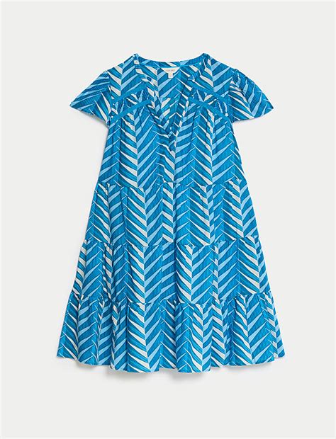 Buy Lyocell Rich Printed Notch Neck Tiered Smock Dress at Marks & Spencer