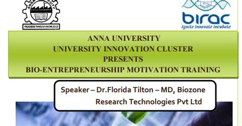 Bio-Entrepreneurship Motivation Training - Symposium - Anna University ...