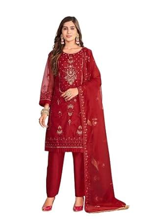 Buy Uday Enterprise women's organza silk with soft silk semi stitched ...