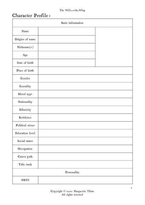 Character Profile Sheet Pdf - Printable Worksheets