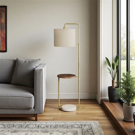 Everly Quinn Henson 67"H Floor Lamp, Usb Port Included & Brass Metal ...