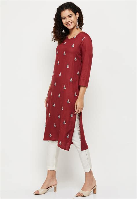 Buy Women Floral Embroidered V-neck Straight Kurta Online at just Rs ...