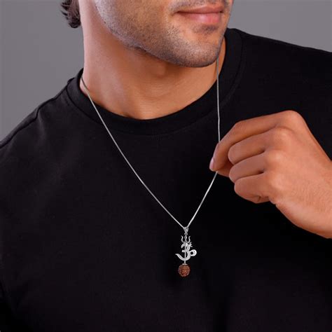Silver Om Trishul Rudraksha Pendant With Box Chain For Him – GIVA Jewellery