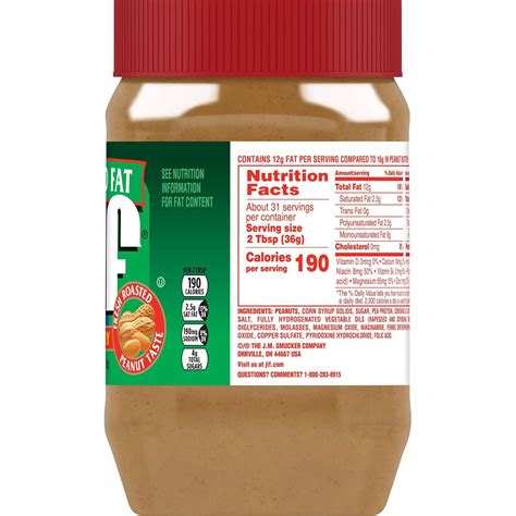 Jif Reduced Fat Creamy Peanut Butter Spread - 60% Peanuts, 40 Ounces 40 ...