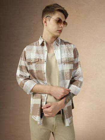 Men's Brown Checks Spread Collar Full Sleeves Regular Fit Shirt ...
