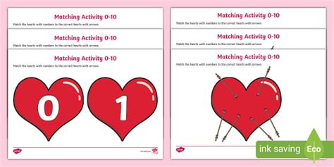 Valentine's Day Hearts and Cupid Arrows Matching Activity (0-10)
