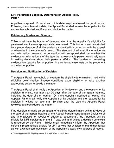 Appendix E - TriMet LIFT Eligibility Appeal Policy and Appeal Procedure ...
