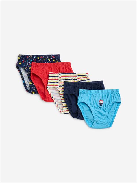 Buy HOP Kids Multicolour Printed Cotton Briefs - Pack of 5 from Westside