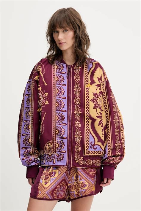 adidas kurtka bomber x Farm Rio kolor bordowy przejściowa oversize ...