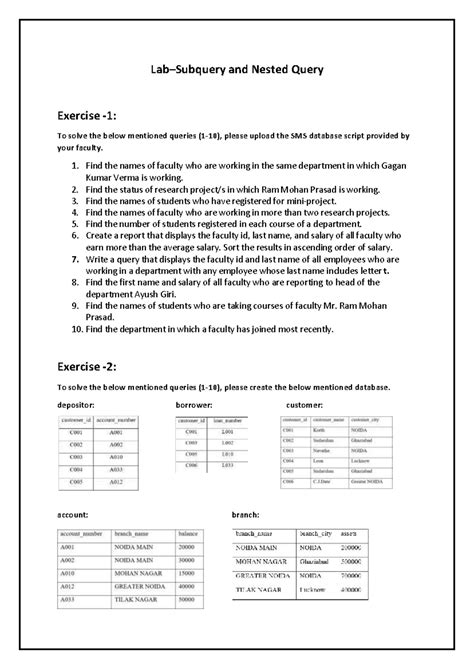 DBMS Subquery Joins Exercise: Nested Queries and Solutions - Studocu