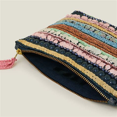Accessorize London Women's Multi Color Stripe Embellished Pouch
