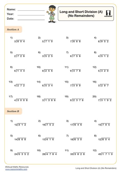 Long and Short Division (A) Worksheet (No Remainders) | PDF printable ...