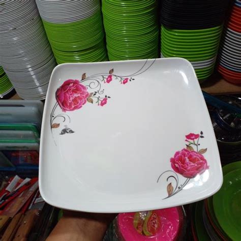 Jual piring melamin kotak motif rose ukuran 24cm x 24 cm - Jakarta ...