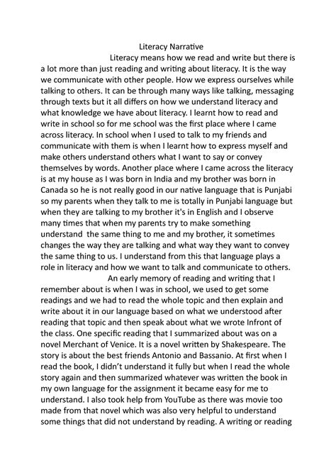 Literacy Narrative English 100 - Literacy Narrative Literacy means how ...