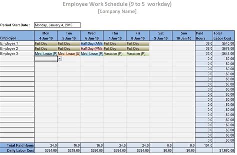 Image result for Work Week Schedule Template