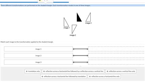 Three different transformations are performed on the shaded triangle ...
