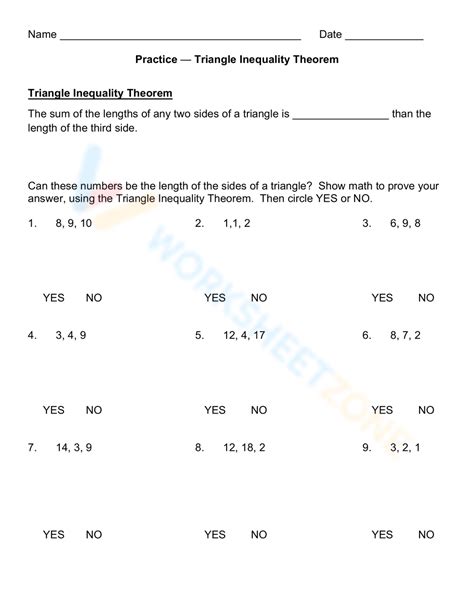 Image result for Triangle Inequality Theorem Worksheet