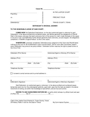 2018-2026 Form TX Defendants Original Answer - Travis County - Blank ...