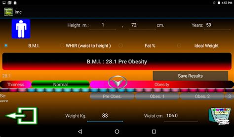 Diary WEIGHT Loss Control BMI WHtR FAT% IDEAL WEIGHT CALCULATOR - App ...