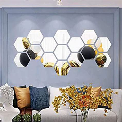 Buy WallDaddy Plastic Mirror Finish Hexagon Sticker for Bedroom ...