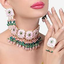 ZAVERI PEARLS Pink Green Stones Beads Multistrand Kundan Choker ...
