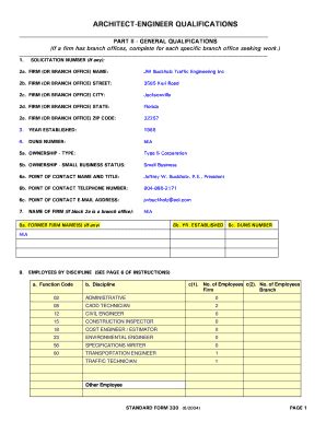 Fillable Online ARCHITECT-ENGINEER QUALIFICATIONS - BUCKHOLZ TRAFFIC ...