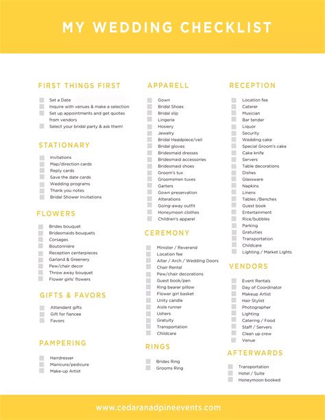 Basic Wedding Checklist 的图像结果