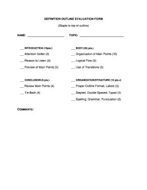 Fillable Online speechsuccess DEFINITION OUTLINE EVALUATION FORM ...
