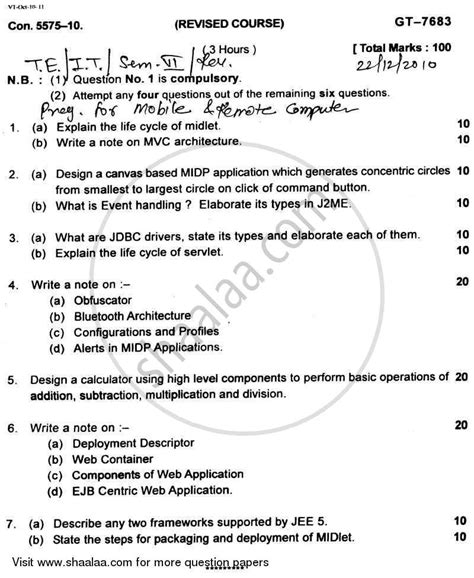 Programming for Mobile and Remote Computers 2010-2011 BE IT ...